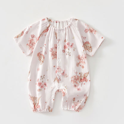 Baby Bamboo Romper - Organic Short Sleeve Onesie with Breathable Linen Blend for Newborn & Infant (0-12 Months)