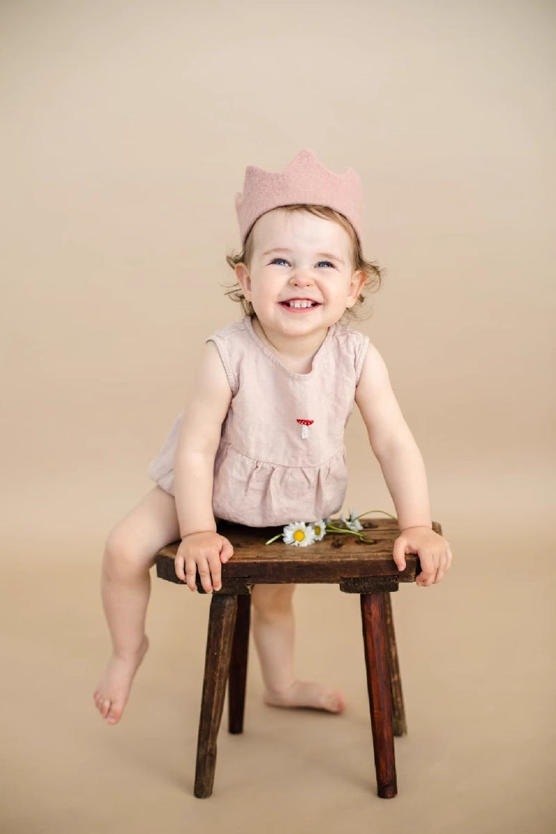 Organic Linen Baby Romper - Hand-Embroidered Sleeveless Onesie for Newborns & Infants | Breathable Summer Outfit (0-2 Years)