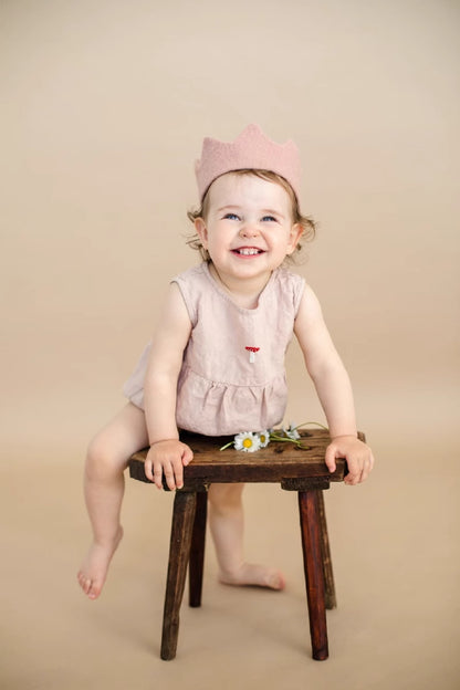 Organic Linen Baby Romper - Hand-Embroidered Sleeveless Onesie for Newborns & Infants | Breathable Summer Outfit (0-2 Years)