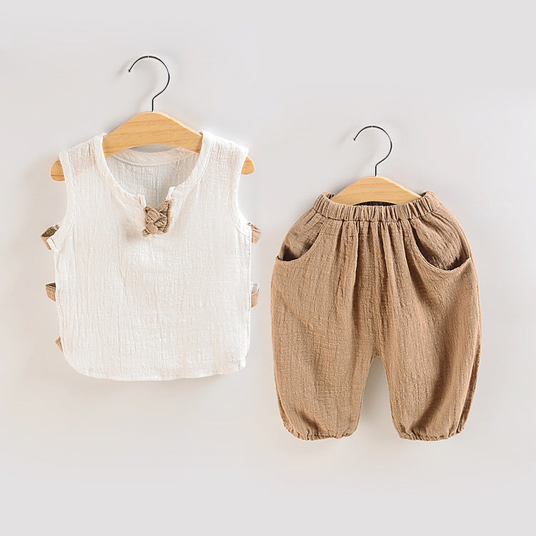 Tang Dynasty Baby Outfit - Organic Cotton Sleeveless Vest & Shorts Set for Newborn Photography, First Birthday Photo Shoot (0-3 Years)