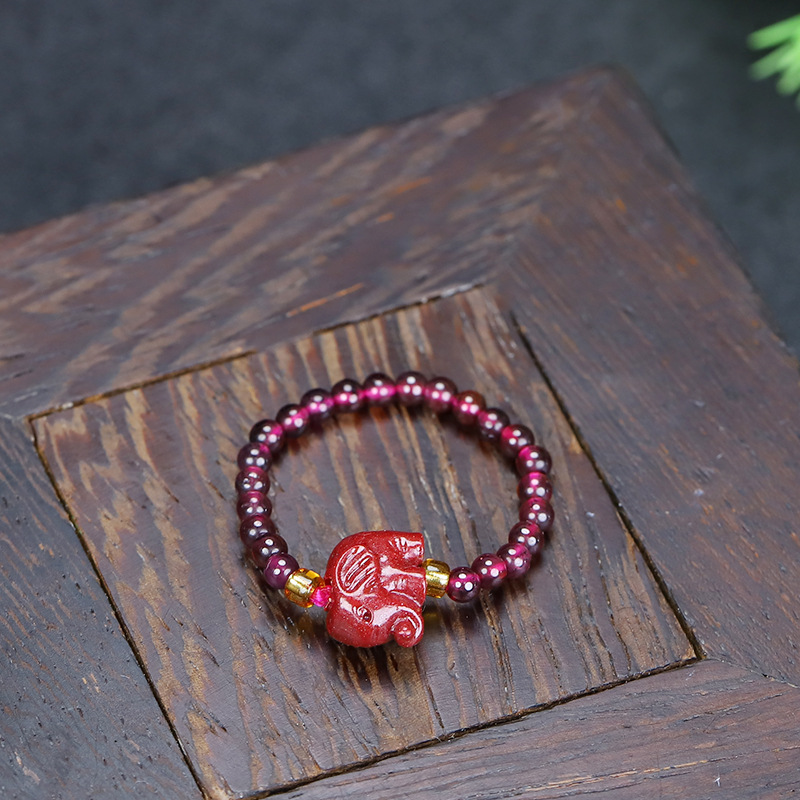 Pi Xiu Wealth Guardian Ring - Handmade Garnet & Cinnabar Adjustable Tail Ring with Purple Sand Stone (8 Styles Available)