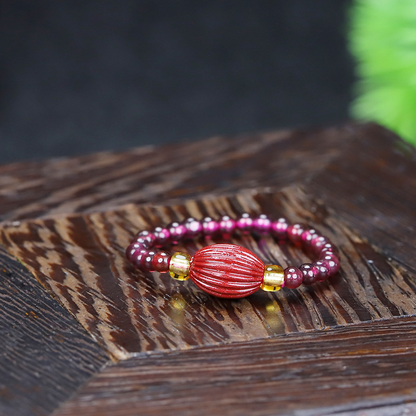 Pi Xiu Wealth Guardian Ring - Handmade Garnet & Cinnabar Adjustable Tail Ring with Purple Sand Stone (8 Styles Available)