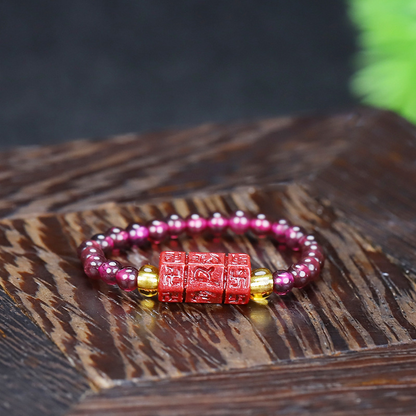 Pi Xiu Wealth Guardian Ring - Handmade Garnet & Cinnabar Adjustable Tail Ring with Purple Sand Stone (8 Styles Available)