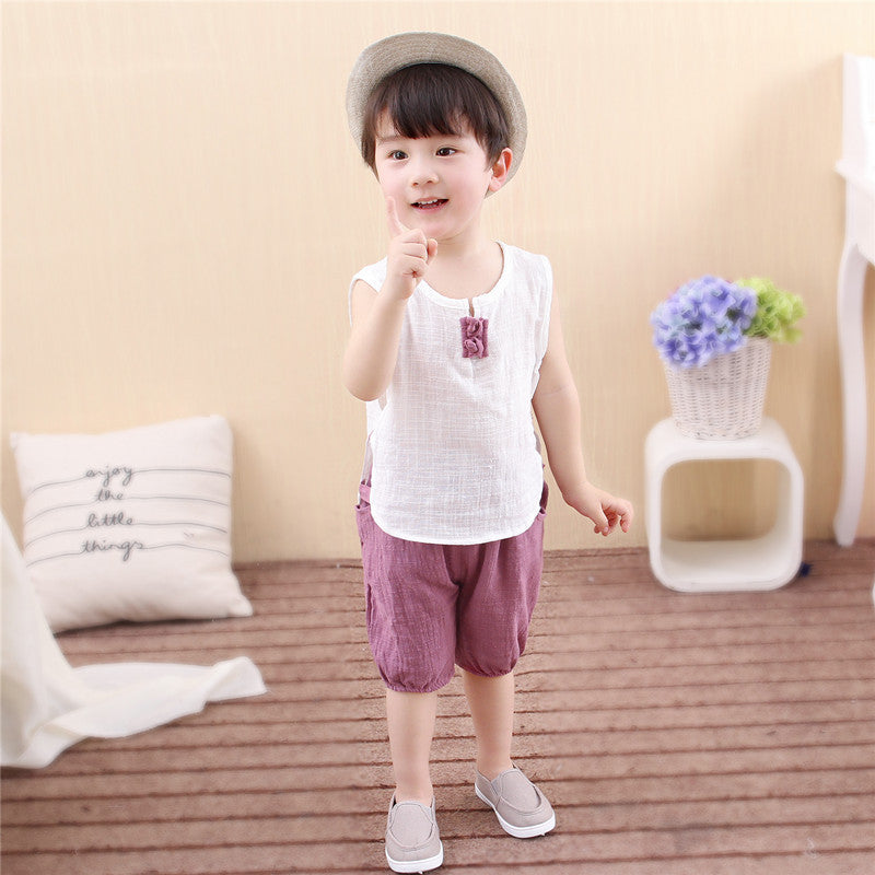 Tang Dynasty Baby Outfit - Organic Cotton Sleeveless Vest & Shorts Set for Newborn Photography, First Birthday Photo Shoot (0-3 Years)