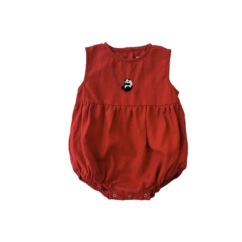 Organic Linen Baby Romper - Hand-Embroidered Sleeveless Onesie for Newborns & Infants | Breathable Summer Outfit (0-2 Years)