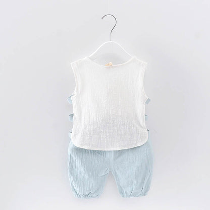 Tang Dynasty Baby Outfit - Organic Cotton Sleeveless Vest & Shorts Set for Newborn Photography, First Birthday Photo Shoot (0-3 Years)