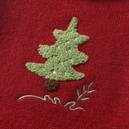 Baby Christmas Tree Overalls - Wine Red Knit Baby Jumpsuit with Double Buckle Warm Romper