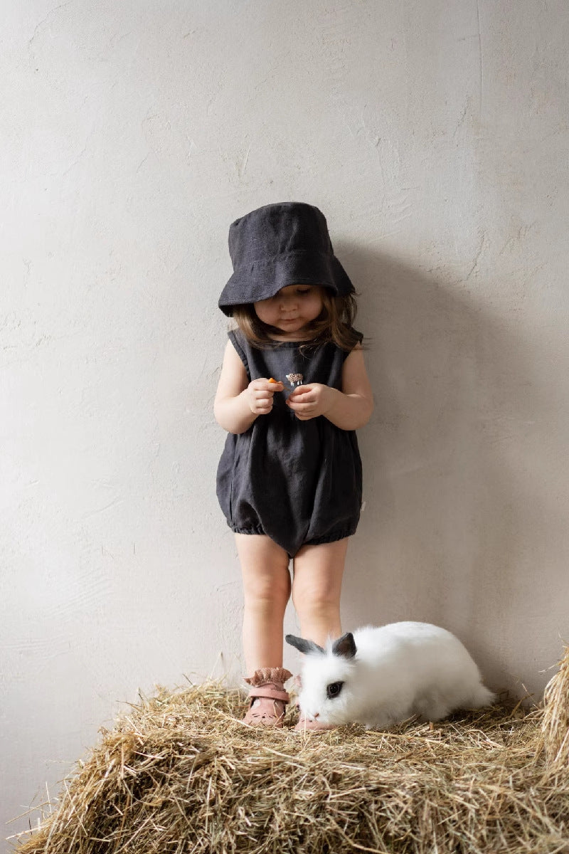 Organic Linen Baby Romper - Hand-Embroidered Sleeveless Onesie for Newborns & Infants | Breathable Summer Outfit (0-2 Years)