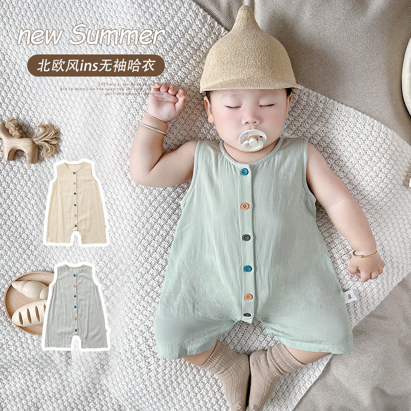 Organic Cotton Baby Romper - Breathable Sleeveless Jumpsuit for Boys & Girls | Soft Summer Outfit (0-24 Months)