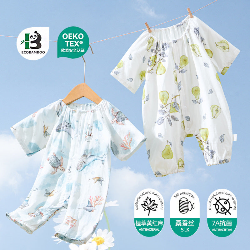 Baby Bamboo Romper - Organic Short Sleeve Onesie with Breathable Linen Blend for Newborn & Infant (0-12 Months)