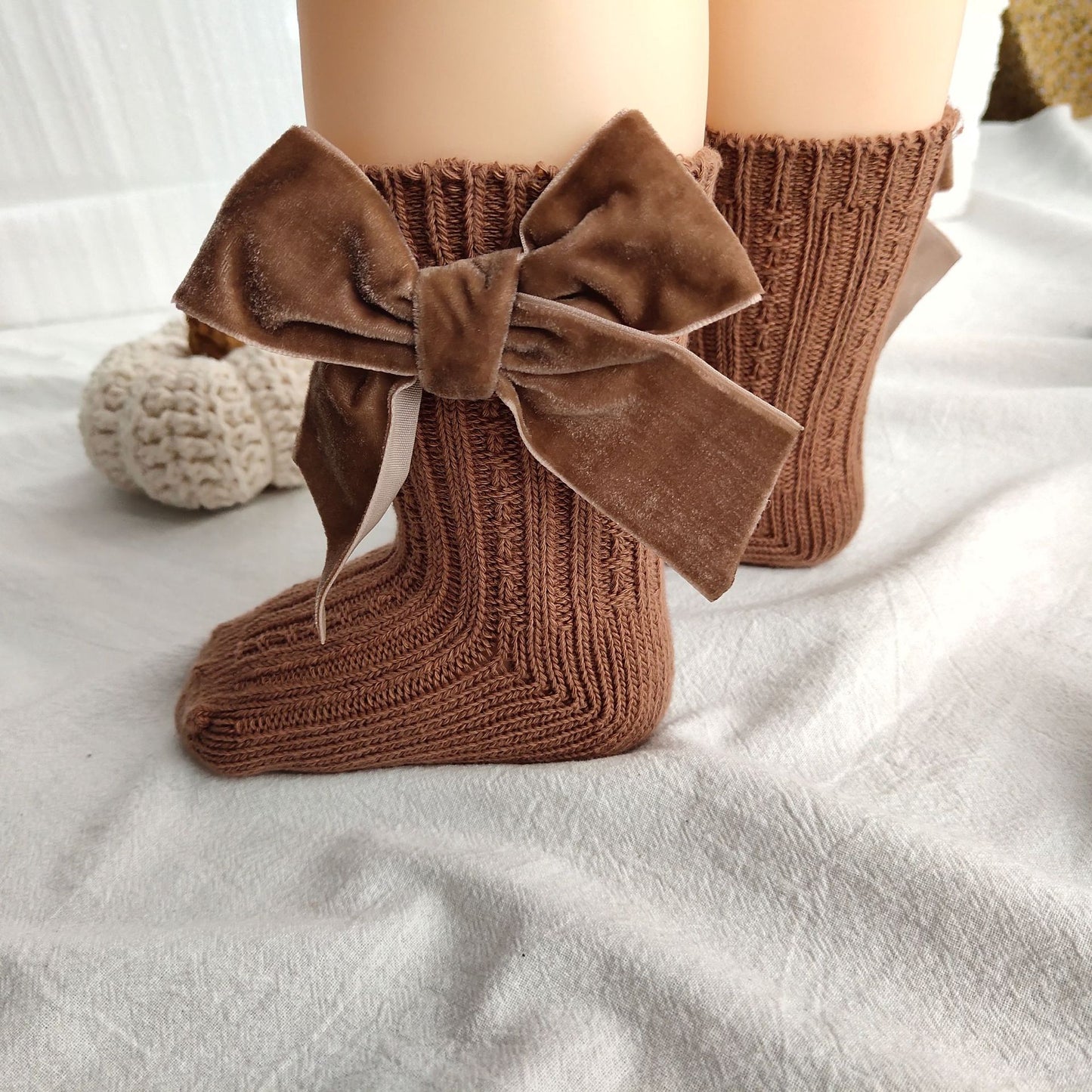ins Children's Spanish Style Socks Autumn Winter New Large Bow Knitted Baby Socks Pure Color Mid-Calf Socks