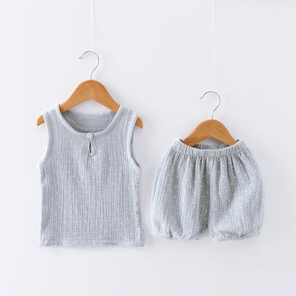 Tang Dynasty Baby Outfit - Organic Cotton Sleeveless Vest & Shorts Set for Newborn Photography, First Birthday Photo Shoot (0-3 Years)