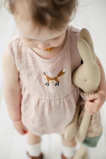 Organic Linen Baby Romper - Hand-Embroidered Sleeveless Onesie for Newborns & Infants | Breathable Summer Outfit (0-2 Years)