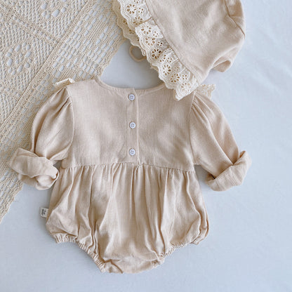 Princess Lace Romper Set for Baby Girl - Long Sleeve Baptism Outfit with Matching Bonnet | First Birthday Christening Dress (Newborn-24M)