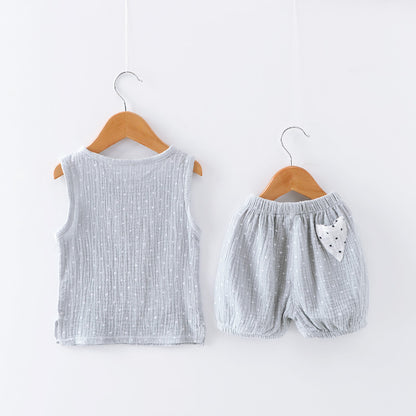 Tang Dynasty Baby Outfit - Organic Cotton Sleeveless Vest & Shorts Set for Newborn Photography, First Birthday Photo Shoot (0-3 Years)