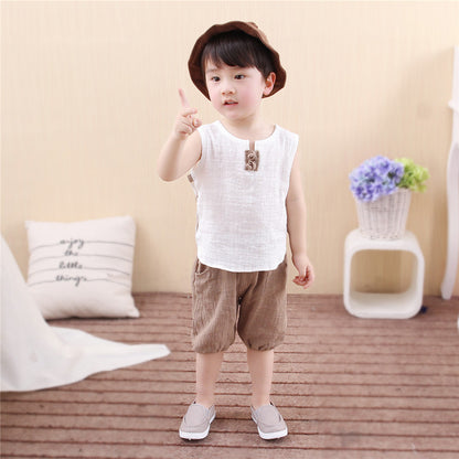 Tang Dynasty Baby Outfit - Organic Cotton Sleeveless Vest & Shorts Set for Newborn Photography, First Birthday Photo Shoot (0-3 Years)