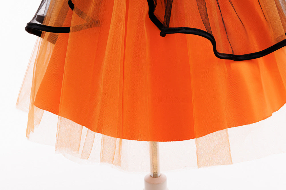 Girls Halloween Christmas Tutu Dress - Princess Party Gown with Hat & Pumpkin Bag Set