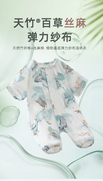 Baby Bamboo Romper - Organic Short Sleeve Onesie with Breathable Linen Blend for Newborn & Infant (0-12 Months)
