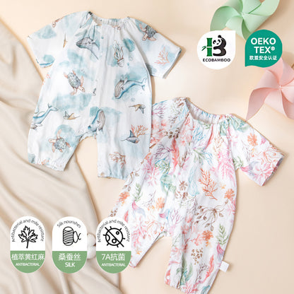 Baby Bamboo Romper - Organic Short Sleeve Onesie with Breathable Linen Blend for Newborn & Infant (0-12 Months)