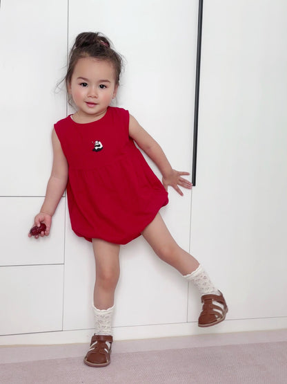 Panda Embroidery Baby Romper - 100% Linen Sleeveless Bodysuit for First Birthday & Photo Shoots (0-2 Years)