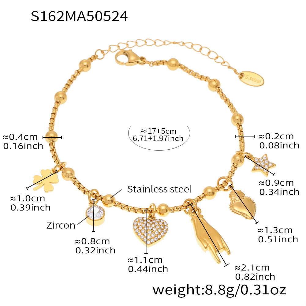 OMAIKA 5A Zircon Multi-element DIY Bracelet fashion European and American Anklet Stainless Steel Furnace Vacuum Electroplating Jewelry