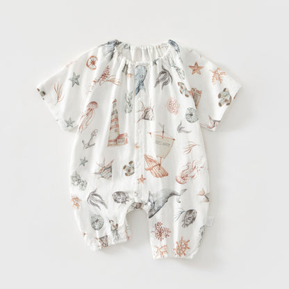 Baby Bamboo Romper - Organic Short Sleeve Onesie with Breathable Linen Blend for Newborn & Infant (0-12 Months)