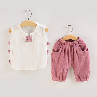 Tang Dynasty Baby Outfit - Organic Cotton Sleeveless Vest & Shorts Set for Newborn Photography, First Birthday Photo Shoot (0-3 Years)