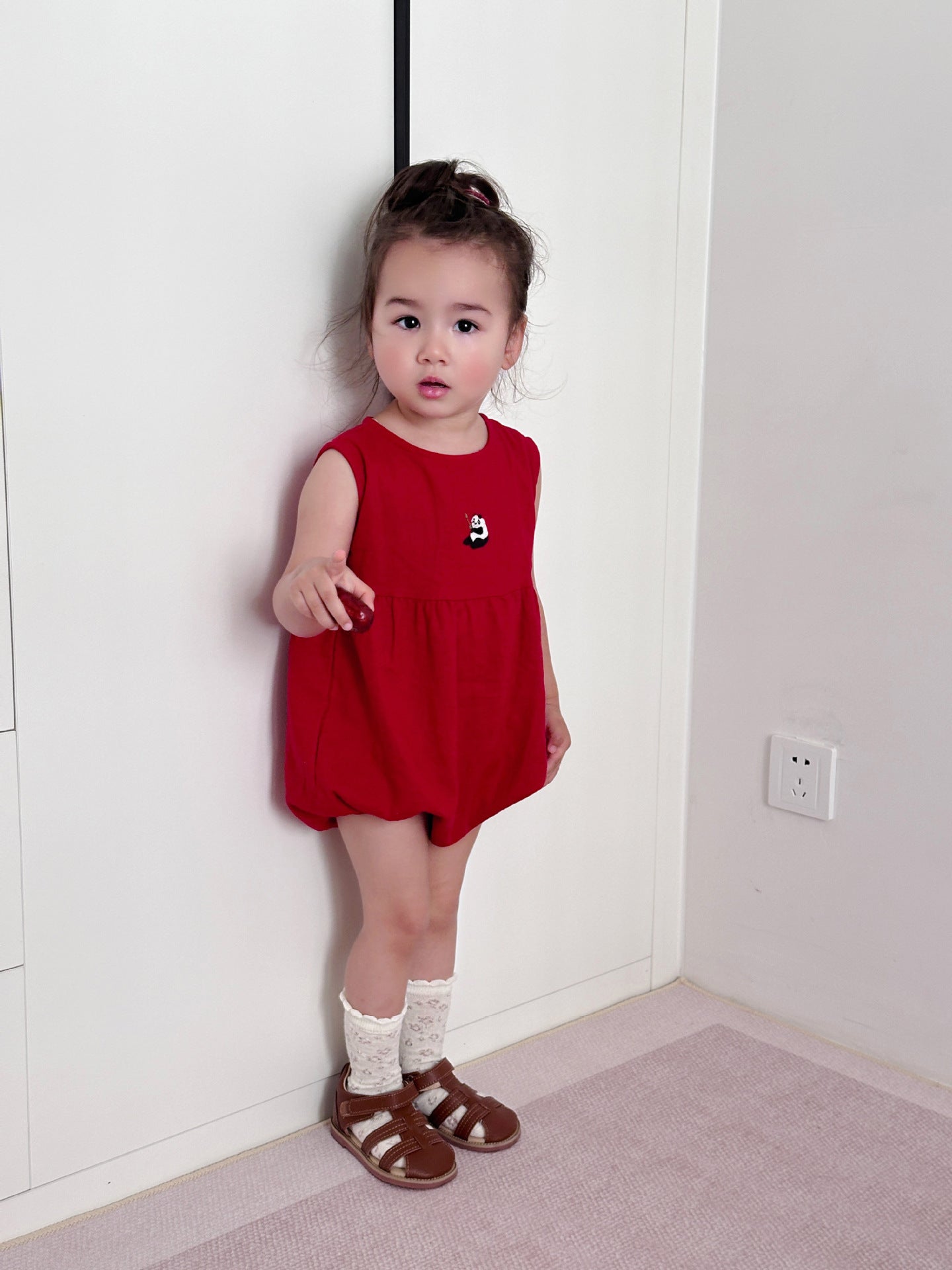 Panda Embroidery Baby Romper - 100% Linen Sleeveless Bodysuit for First Birthday & Photo Shoots (0-2 Years)